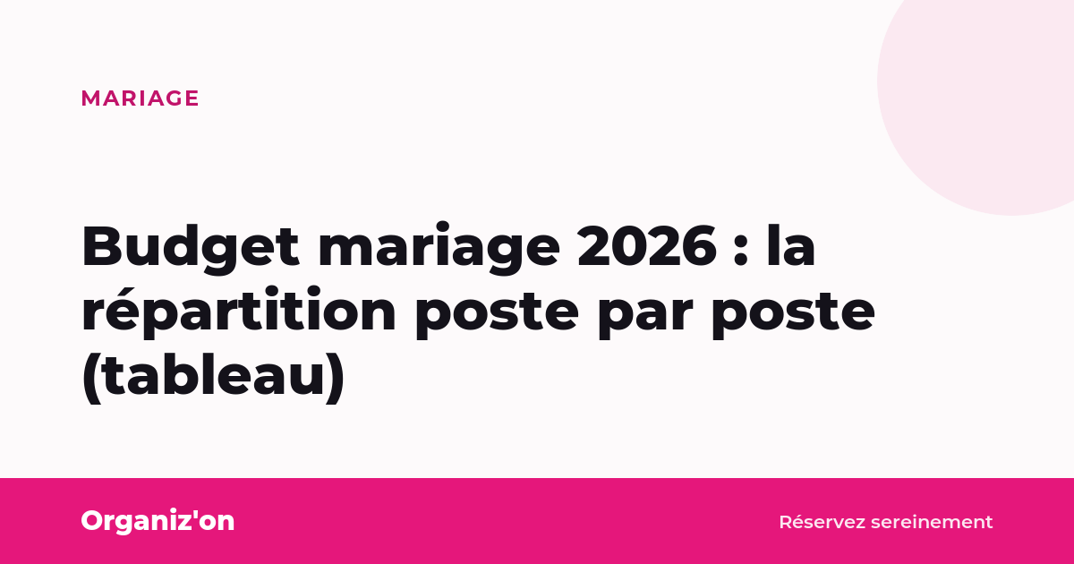 Budget mariage 2026 : la répartition poste par poste (tableau)